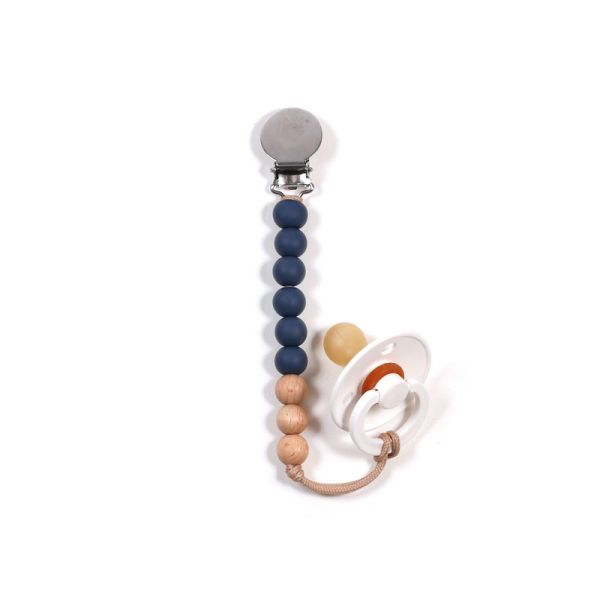 Image Wood & silicone pacifier clip (stainless steel clip) - Blueberry