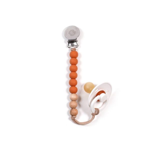 Image Wood & silicone pacifier clip (stainless steel clip) - Cinnamon