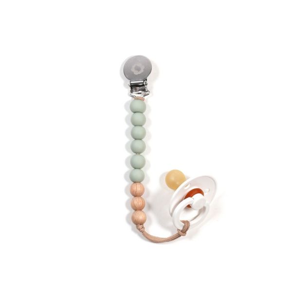 Image Wood & silicone pacifier clip (stainless steel clip) - Sage