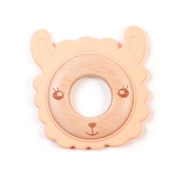 Image Wood rattle animal - Lama peach