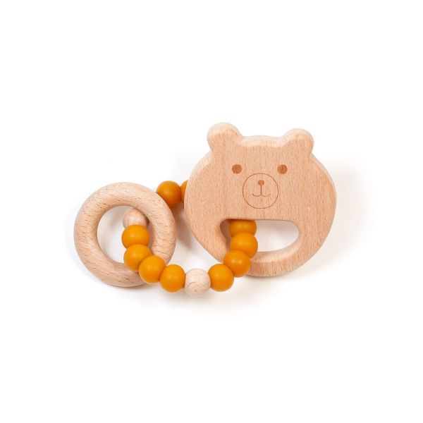 Image Wood rattle Mini - Bear cub dijon yellow