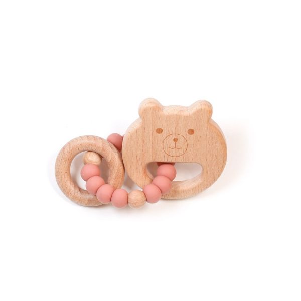 Image Hochet de bois Mini - Ourson blush