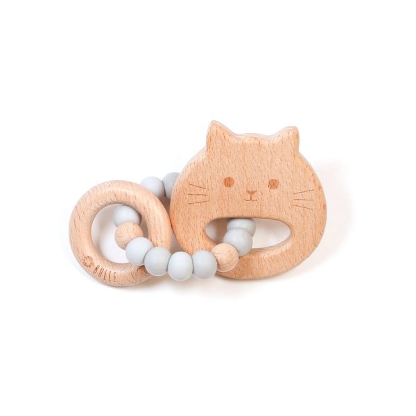 Image Hochet de bois Mini - Chaton gris pâle