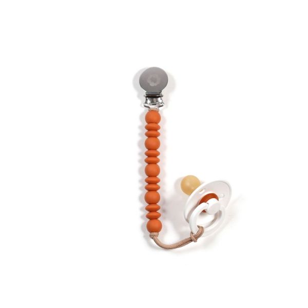 Image Silicone pacifier clip (stainless steel clip) - Cinnamon