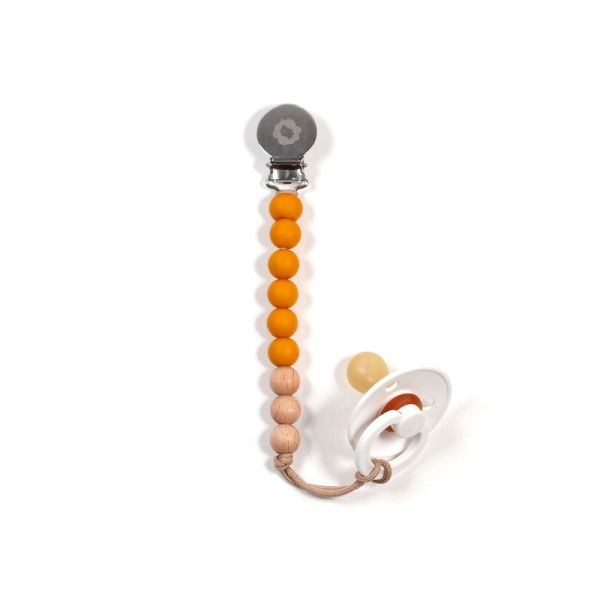 Image Wood & silicone pacifier clip (stainless steel clip) -Dijon